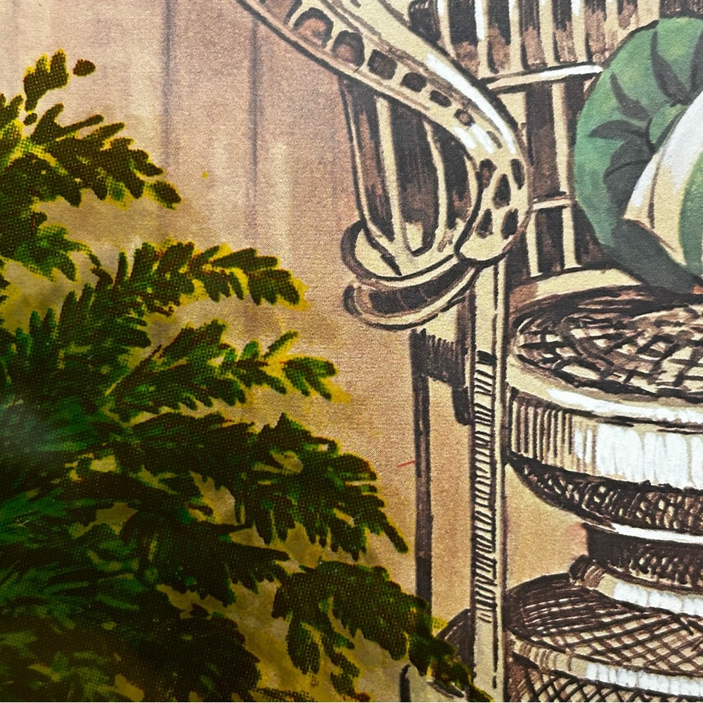 Vintage MCM 3D Peacock Chair Fern Print Rattan Frame Boho Cottagecore Wall Decor - Picture 7 of 11